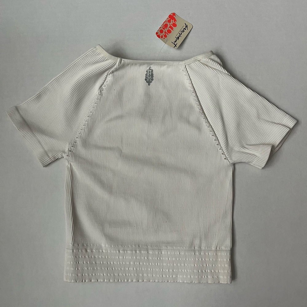 FP Movement by Free People Cream Ribbed Crop Top